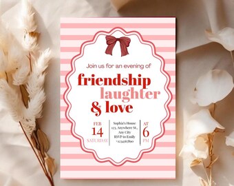 Editable Galentine’s Day Party Invitation, Celebrate Friendship, Laughter & Love, Girls Night Galentines Invite, Canva Template