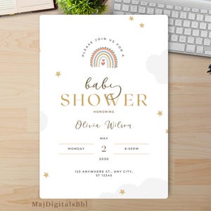 Boho Baby Shower Invitation: Neutral Colors, Editable Canva Template (Digital Download