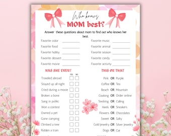 Who Knows Mom Best Game Printable – Mother's Day Party Game – All About Mom Trivia – Baby Shower Game – Instant Download Family Activity