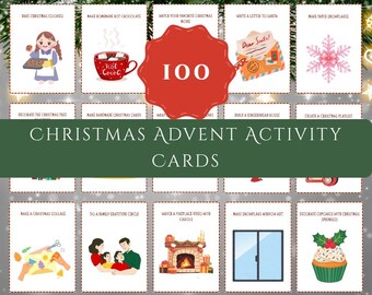 Activiteitenkaarten voor kerstmis | 100 leuke vakantie-activiteiten + 12 blanco versierde pagina's | Doe-het-zelf kerstaftellen, familieplezier, kinderen en volwassenen