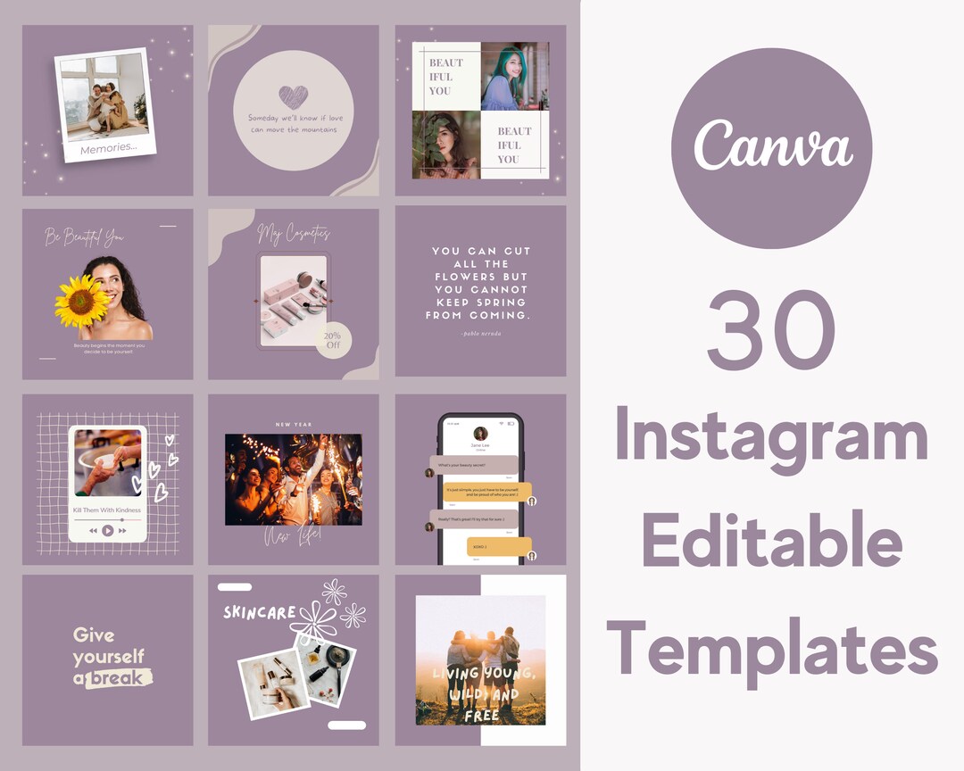 30 Instagram Post Templates, Canva Editable Social Media Mega Bundle - Etsy