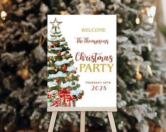 Plantilla de cartel de bienvenida para fiesta navideña, cartel editable en Canva, decoración para fiestas navideñas, cartel navideño imprimible de 16x20, póster de bienvenida festivo
