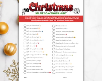 Afdrukbaar kerstselfie speurtochtspel, bewerkbare kerstfeestactiviteit, leuke foto-uitdaging, canva-sjabloon direct downloaden pdf