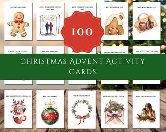Activiteitenkaarten voor kerstmis | 100 leuke vakantie-activiteiten + 12 blanco versierde pagina's | Doe-het-zelf kerstaftellen, familieplezier, kinderen en volwassenen
