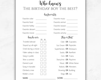 Who Knows the Birthday Boy Best | Minimalist Printable Party Game Template | Fun Birthday Quiz | Editable Minimalist Birthday Game