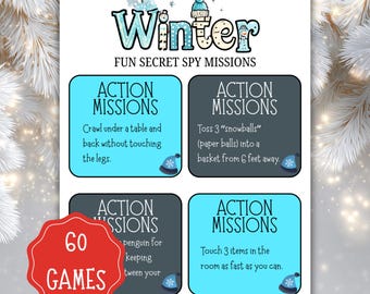 Winter Secret Spy Missions Printable, Fun Kids Spy Challenges, Winter Party Games, Classroom Holiday Activity, Family Winter Game