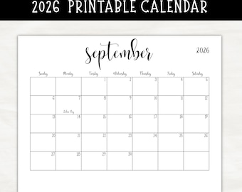 Printable 2026 Calendar Minimalist, US Letter A4 Ledger, Instant Download Wall Calendar, Clean Modern  Planner, 12 Month Desk Calendar