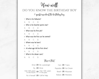 How Well Do You Know The Birthday Boy | Minimalist Printable Party Game Template | Fun Birthday Quiz | Editable Minimalist Birthday Game