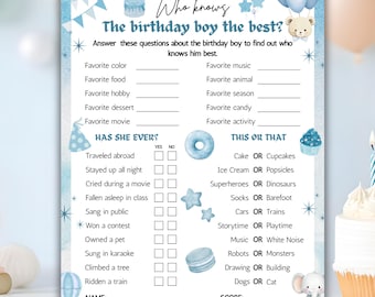 Who Knows the Birthday Boy Best Game Printable | Birthday Party Game Printable | Fun Quiz for Friends & Family | Birthday Trivia Games