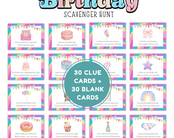Birthday Scavenger Hunt Printable, Editable Birthday Scavenger Hunt, Kids Party Game, Fun Birthday Treasure Hunt, Pastel Birthday Theme
