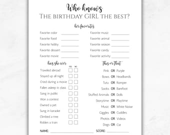 Who Knows the Birthday Girl Best | Minimalist Printable Party Game Template | Fun Birthday Quiz | Editable Minimalist Birthday Game