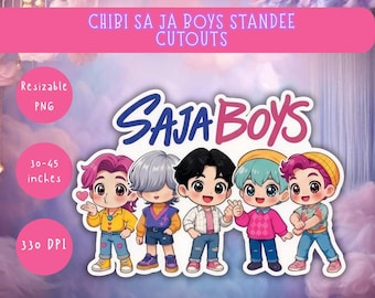 Chibi Anime Idol Boys Standee Cutouts – K-Pop Inspired Cartoon Character Decor – Cute Boy Band Party Prop – Party Stand Up Display