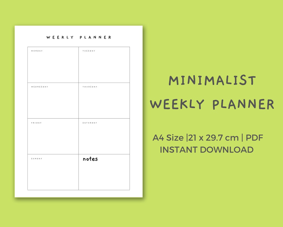 Minimalist Weekly Planner | A4 Printable (PDF Download) - Etsy
