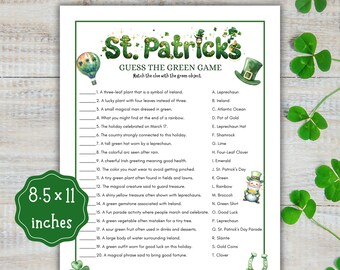 St Patricks Day Guess the Green Game Printable, St Paddy’s Party Game, Irish Trivia Activity, Classroom Holiday Game, Instant Download