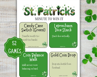 St Patrick’s Day Minute To Win It Games Printable, Irish Party Games for Adults & Kids, St Paddy’s Day Classroom Activity, Family Games