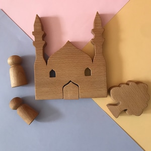 Wooden mosque toy set, Wooden toys, Wooden Masjid, Natural toys, Organic wood toys, Islamic Toys, Ramadan Gift for Kids