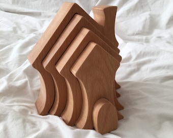 Wooden house play set, Montessori toys, Waldorf house, Wooden nesting puzzle