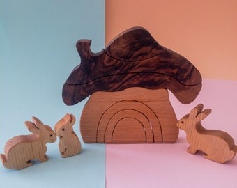 Wooden play set, Waldorf house set, Eco-friendly toys, Organic wooden toys, Wooden house play set