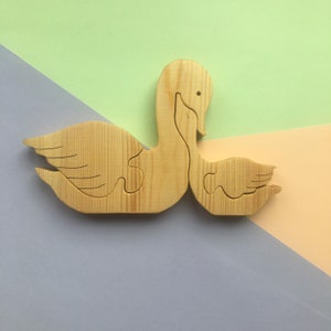 Wooden Swan Puzzle, Wooden Mother and Baby Swan, Wooden Animal Toy, Wooden Swan Decor, Eco-friendly Toys