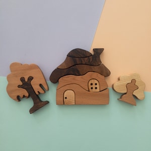 Juego de madera, casita Waldorf, juguetes ecológicos, juguetes de madera orgánicos