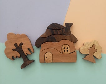 Wooden play set, Waldorf house set, Eco-friendly toys, Organic wooden toys