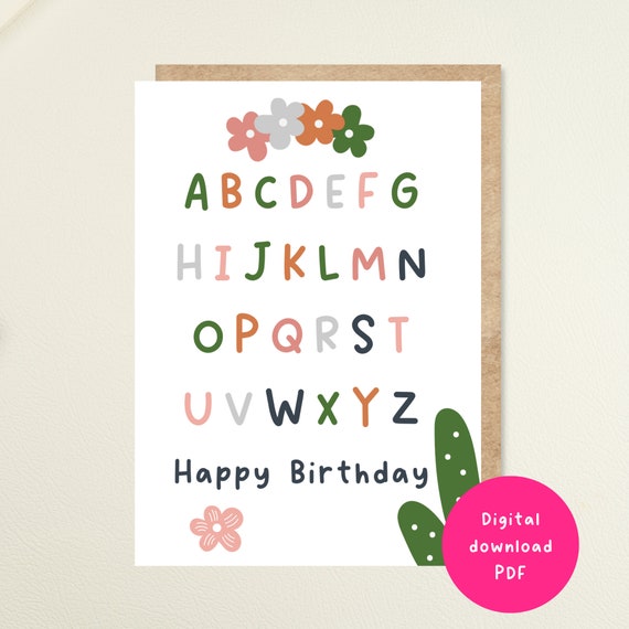 Alphabet Birthday Card Happy Birthday Card Letters Birthday | Etsy