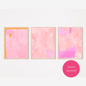 Conjunto de arte de pared rosa de 3 impresiones, conjunto de 3 impresiones rosas, impresiones sobre sofá, conjunto de impresiones abstractas rosas, conjunto de carteles rosas, arte de carteles rosas