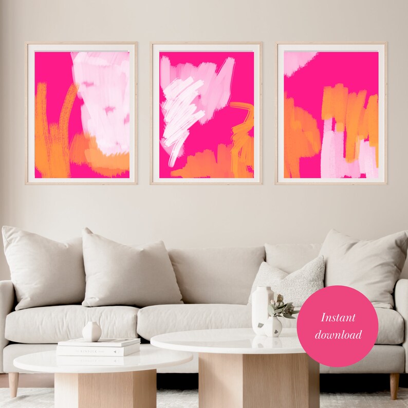 Hot Pink Wall Art Set of 3 Prints Set of 3 Pink Prints Over Etsy