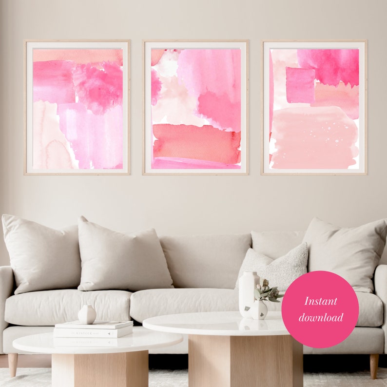 Hot Pink Wall Art Set of 3 Prints Set of 3 Pink Prints Over Etsy
