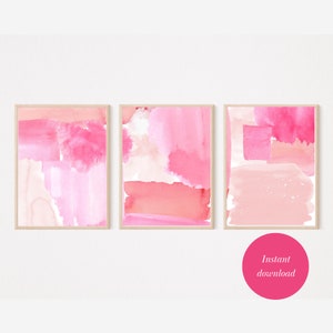 Conjunto de arte de pared rosa intenso de 3 impresiones, Conjunto de 3 impresiones rosas, Impresiones sobre sofá, Conjunto de impresión abstracta rosa, Conjunto de carteles rosas, Arte de carteles rosas