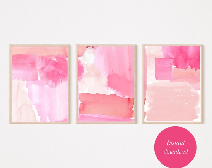 Hot Pink Wall Art Set of 3 Prints Set of 3 Pink Prints Over Etsy