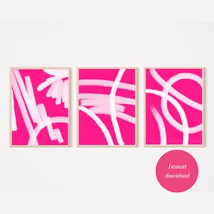 Conjunto de arte de pared rosa caliente de 3 impresiones, conjunto de 3 impresiones rosas, impresiones sobre sofá, conjunto de impresiones abstractas rosas, conjunto de carteles rosas, arte de carteles rosas