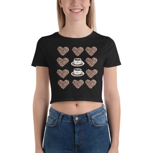 I Love Coffee, Coffee cups, Coffee Hearts, Coffee gifts, Christmas Gifts Women’s Crop Tee