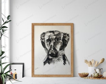 Original Dog portrait in charcoal, Unique artwork, Pet portrait.