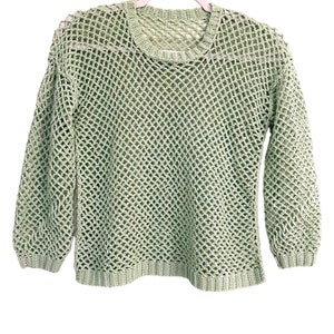 Crochet Mesh Top | crochet 3/4 length sleeve | crochet pull over | cover up | lightweight sweater | handmade top | long sleeve top | cotton