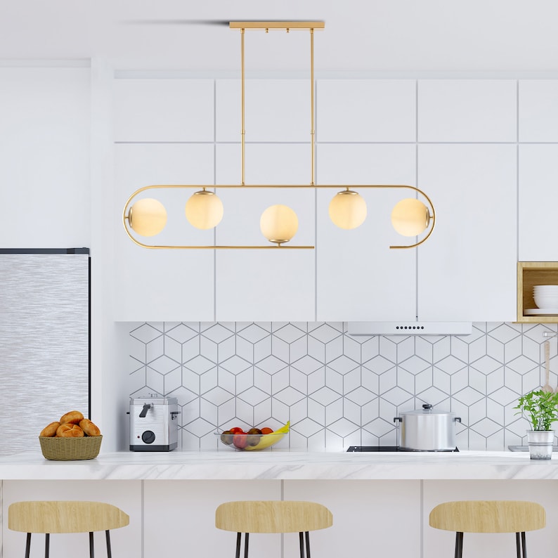 Modern Linear Chandelier Kitchen Island Lighting Globe Etsy