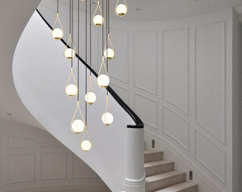 Raindrop Modern Globe Chandelier Staircase Lighting Tall Long Chandelier Adjustable Length Multi Lighting for Dining Room Long Chandelier