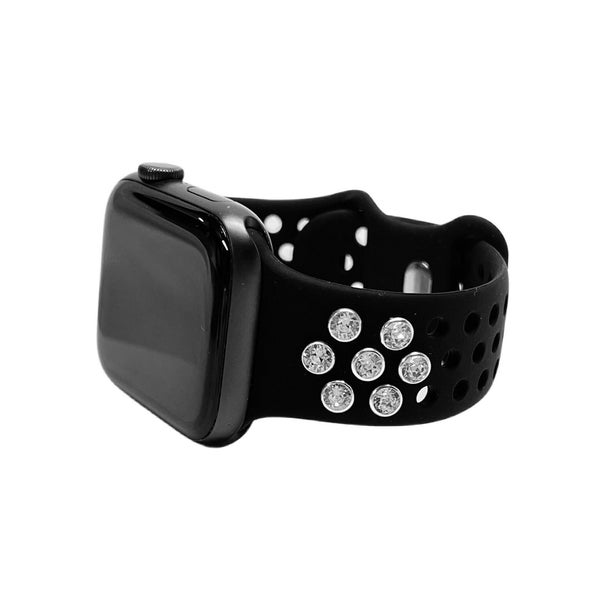 Austrian Crystal Studded Apple Watch Band, Black Band with Clear Crystals.