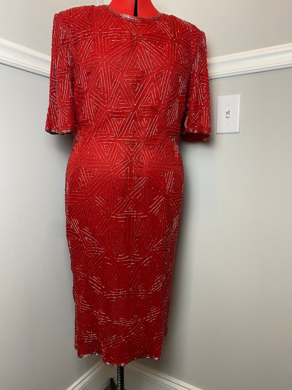 Beautiful Red Beaded 80s Dress