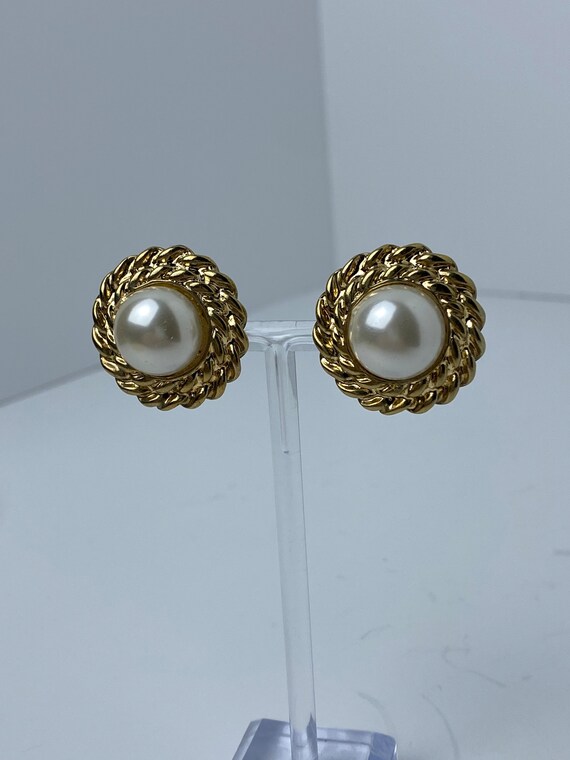 Vintage Faux Pearl and Golden Earrings - image 2