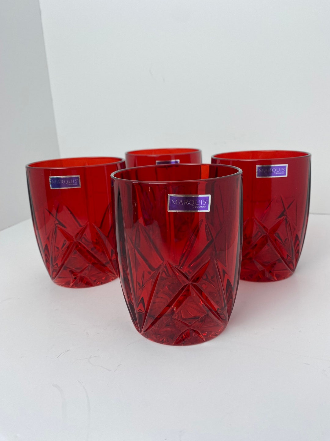 Set of 4 Red Double Old Fashion Glasses Etsy