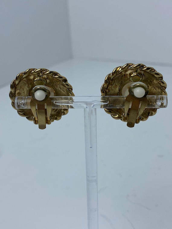 Vintage Faux Pearl and Golden Earrings - image 3