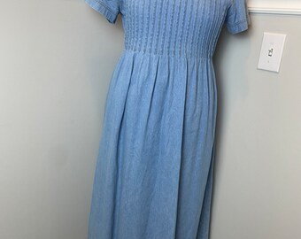 Pleated Front Denim Dress