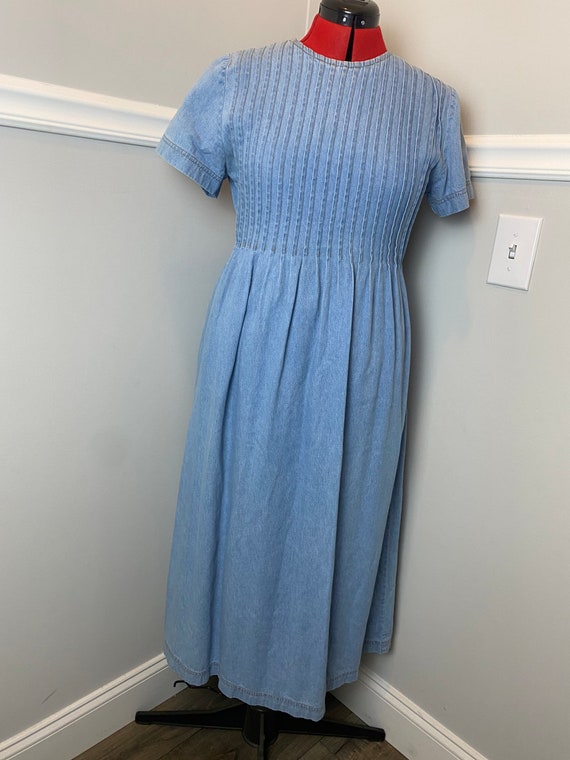 Pleated Front Denim Dress