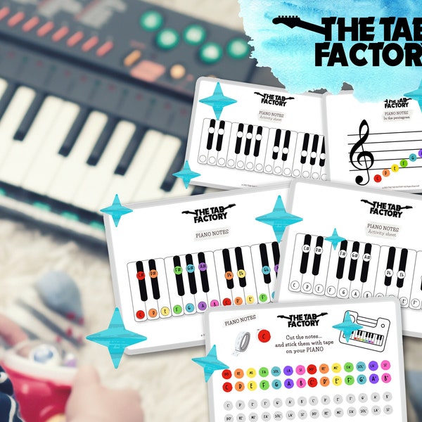 5 music sheet Printable, DIGITAL FILE, Color Coded Beginner Piano Music Sheets, bundle, rock music, kids, Montessori, Piano pentagram, rock