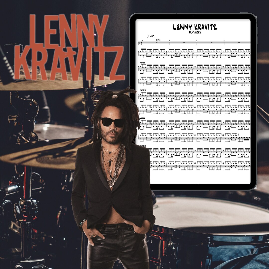 Lenny Kravitz Fly Away drum Score, American Classic Rock, Rock School, Drummer, Music Sheet for