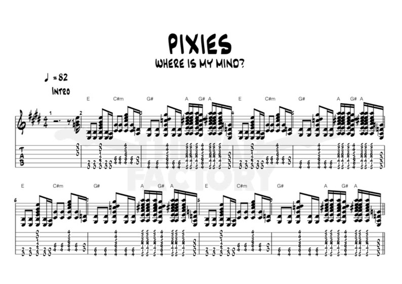 Pixies Where is My Mind electric Guitar Tabs / Score Rock Etsy Canada