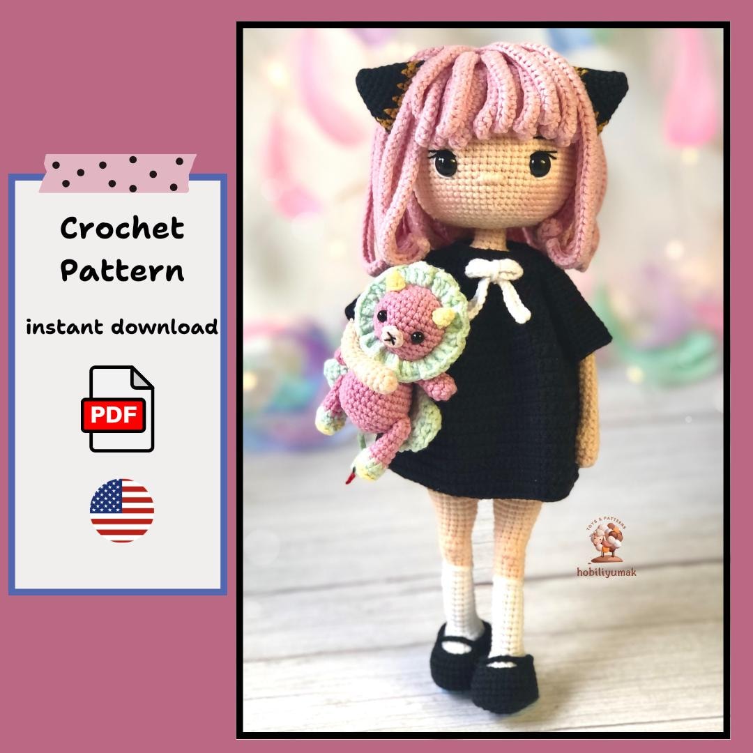 Patrón de crochet para niña de pelo rosa: Muñeca amigurumi de