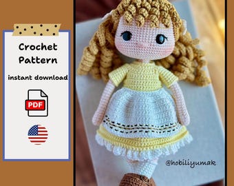 Goldilocks Crochet Doll Pattern, Curly Hair Amigurumi (PDF Pattern)