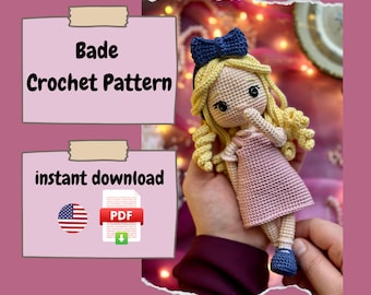 Bade Crochet Pattern,Handmade Toy Making, Plush, Unique Handcraft,Cute Yellow Hair Girl, Pink Dress, English Pattern